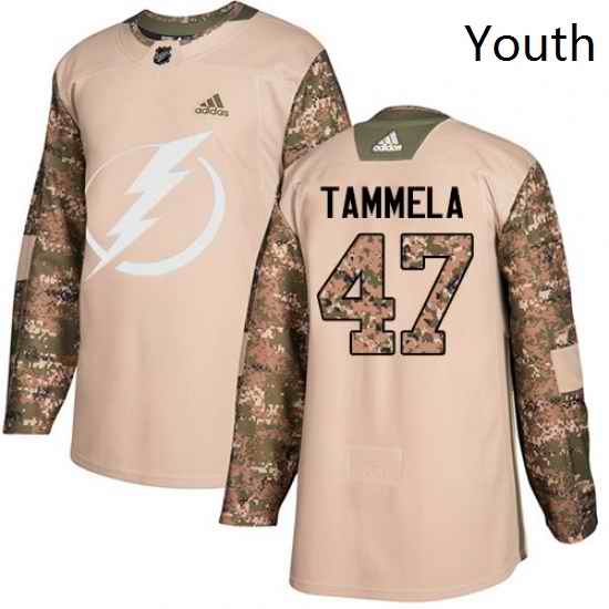 Youth Adidas Tampa Bay Lightning 47 Jonne Tammela Authentic Camo Veterans Day Practice NHL Jersey